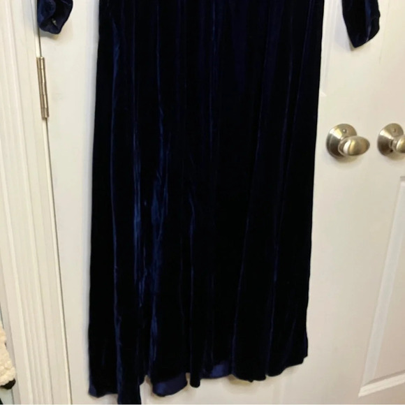 Vintage 90s Heritage House Dark Blue Velvet Holiday Christmas Festive Maxi dress - Picture 6 of 11